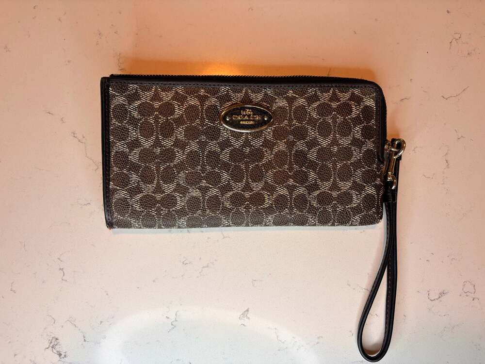 Coach Signature Canvas Phone Wallet Wristlet Brown